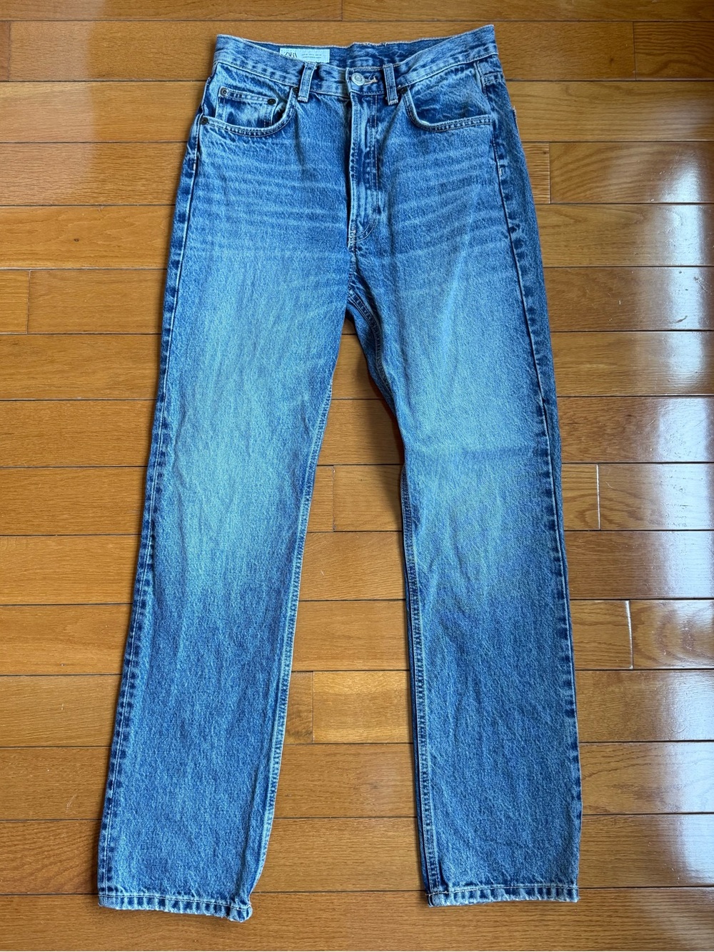 Zara Straight-Leg Denim Jeans in Blue